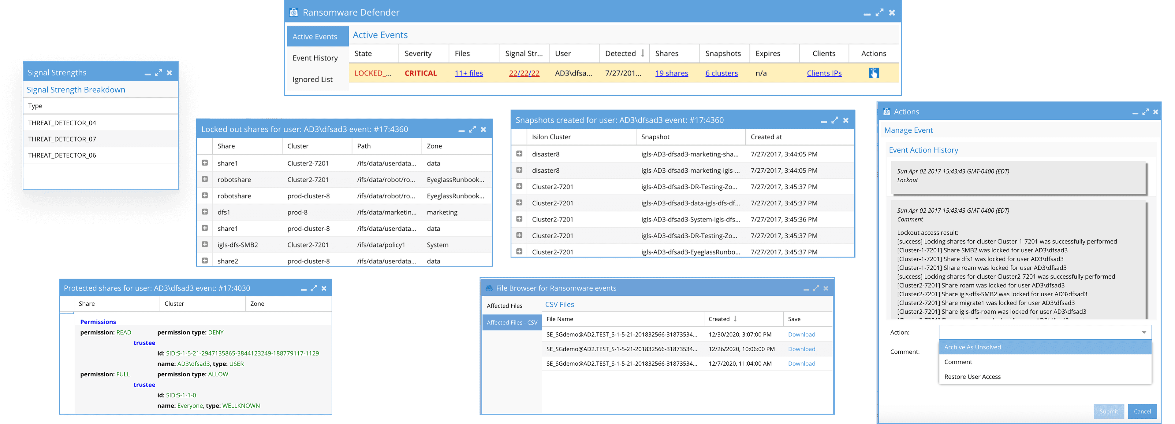 Previous interface requiring 7 windows to investigate a threat