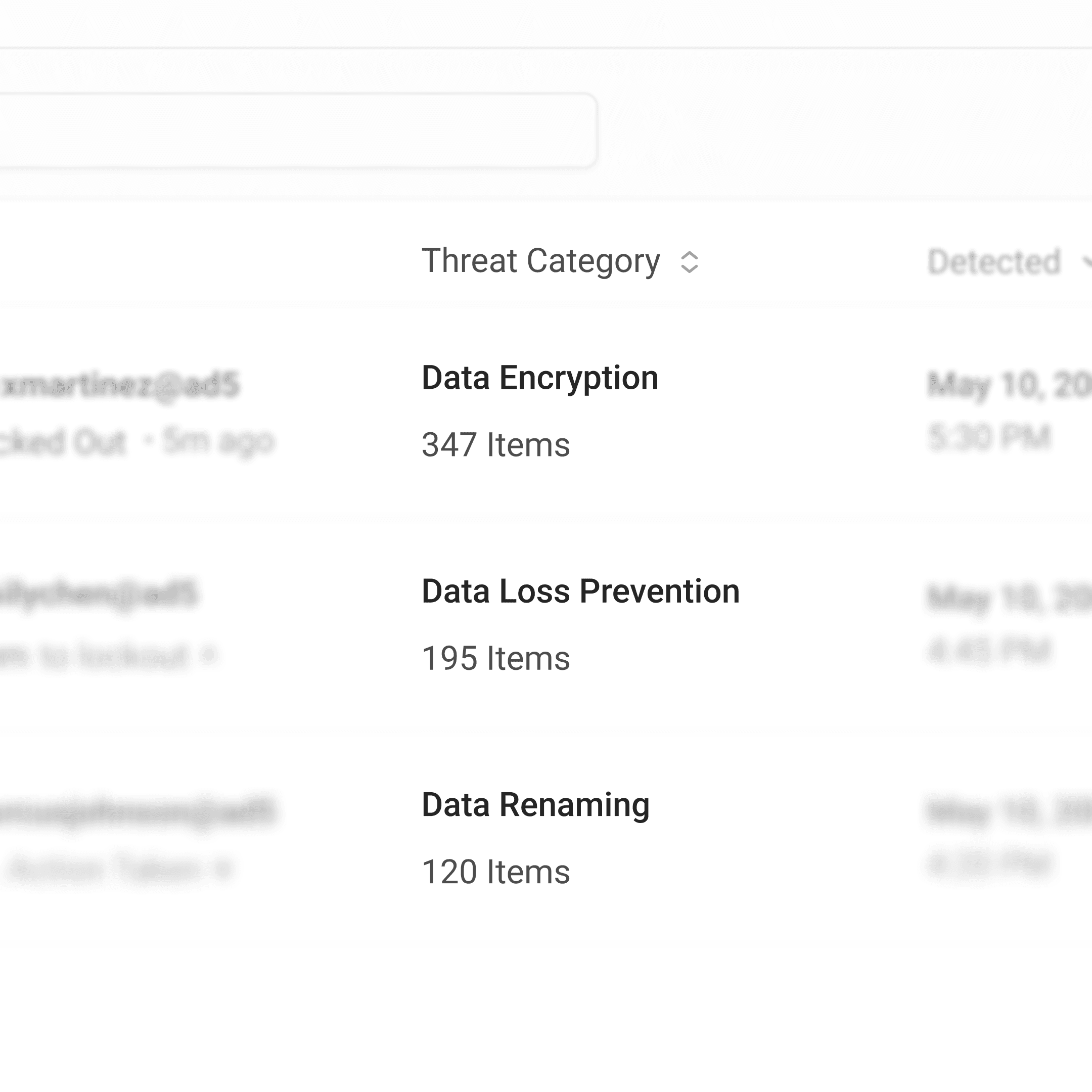 Threat category table view