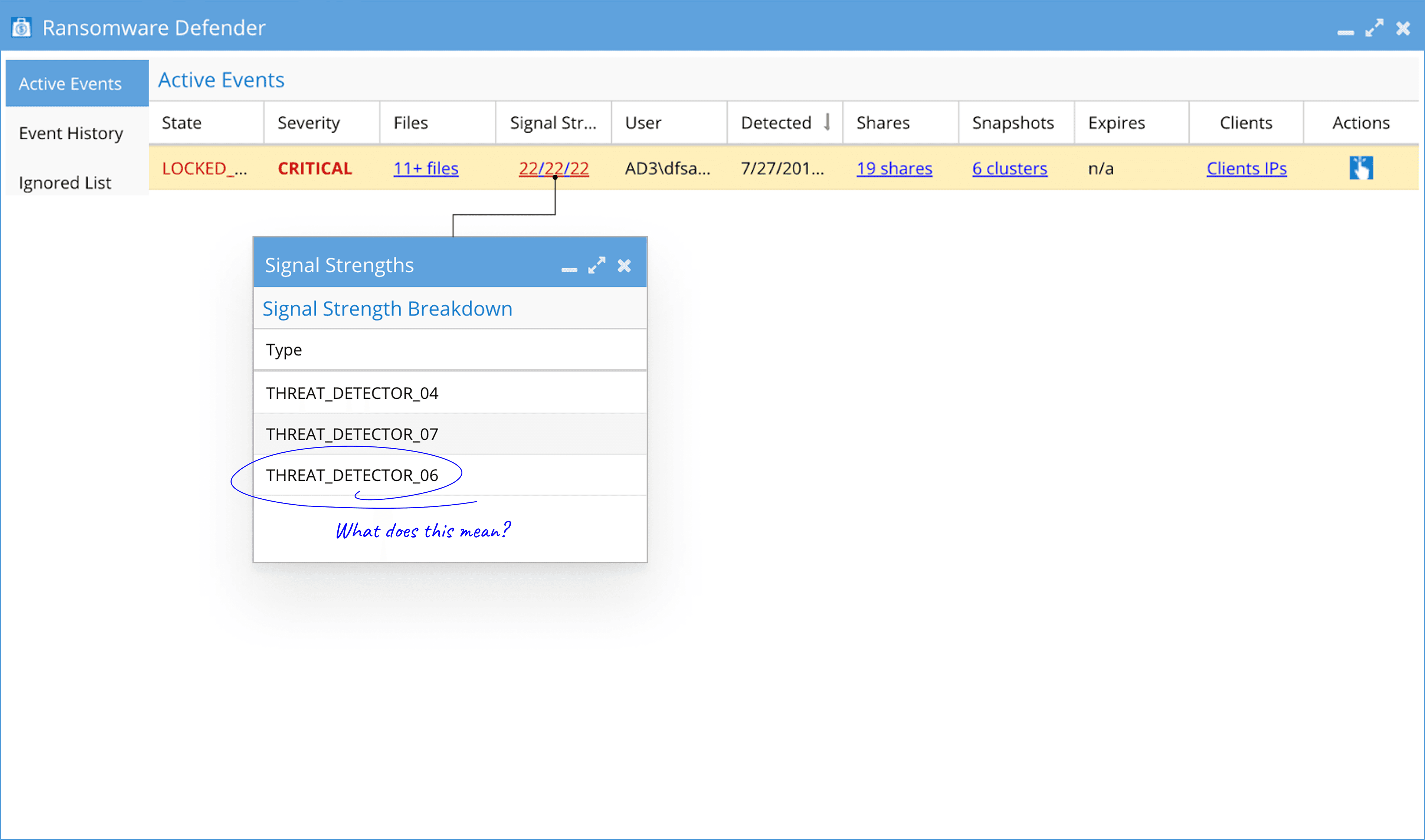 Threat categories in Eyeglass interface