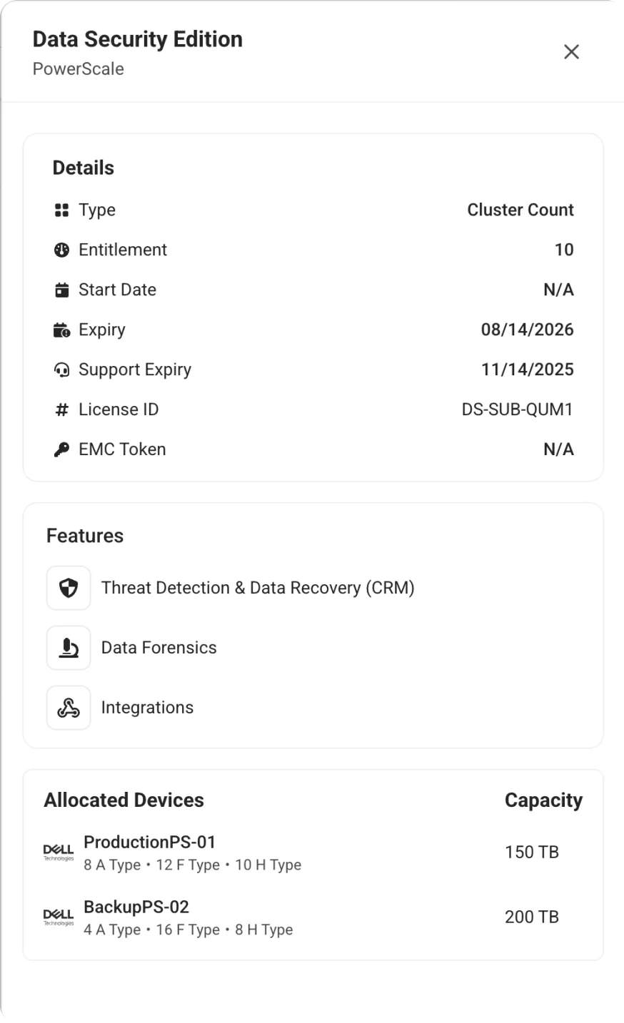 Licensing page using slide-out pattern