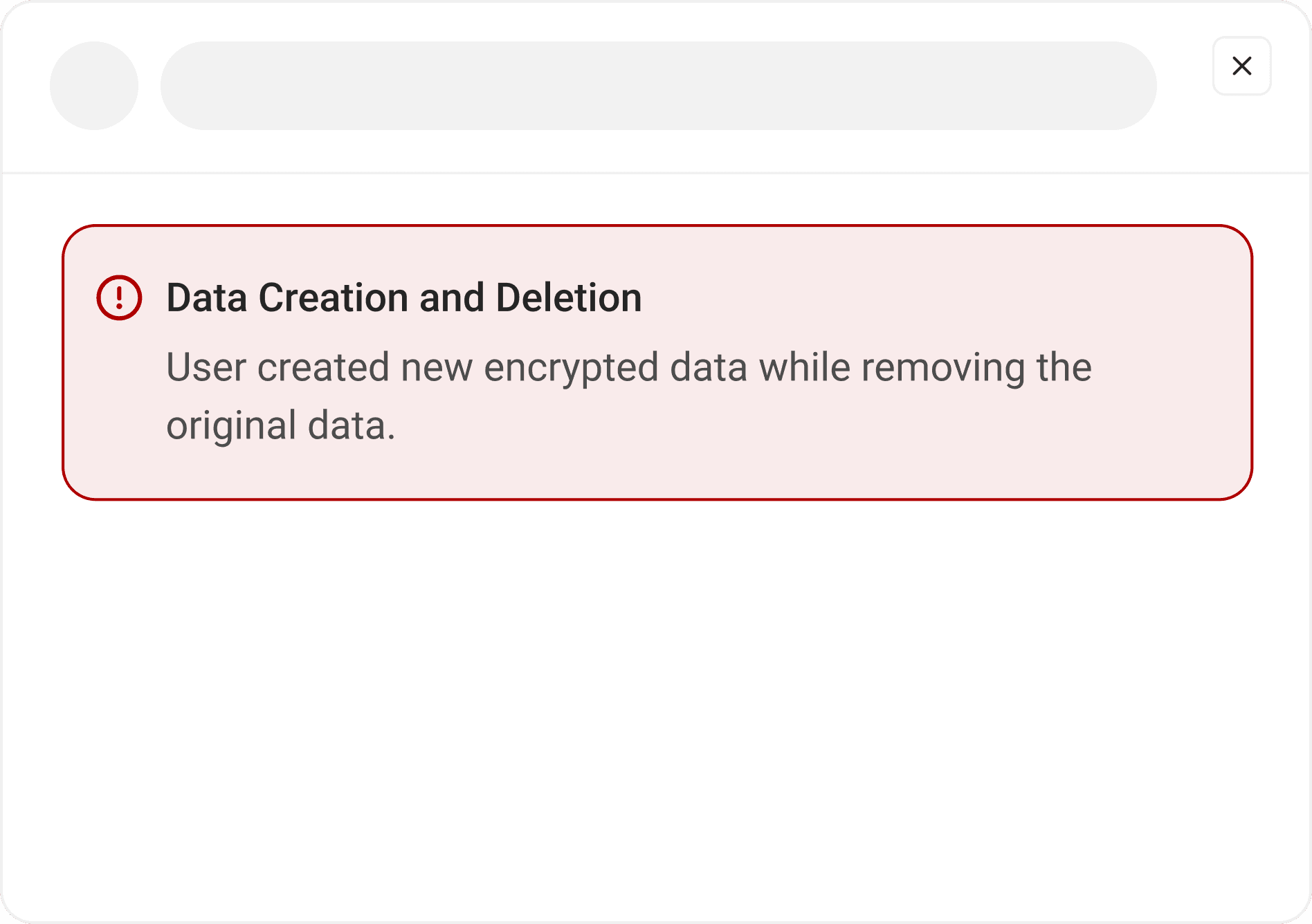Threat detail dialog showing a clear data creation and deletion label