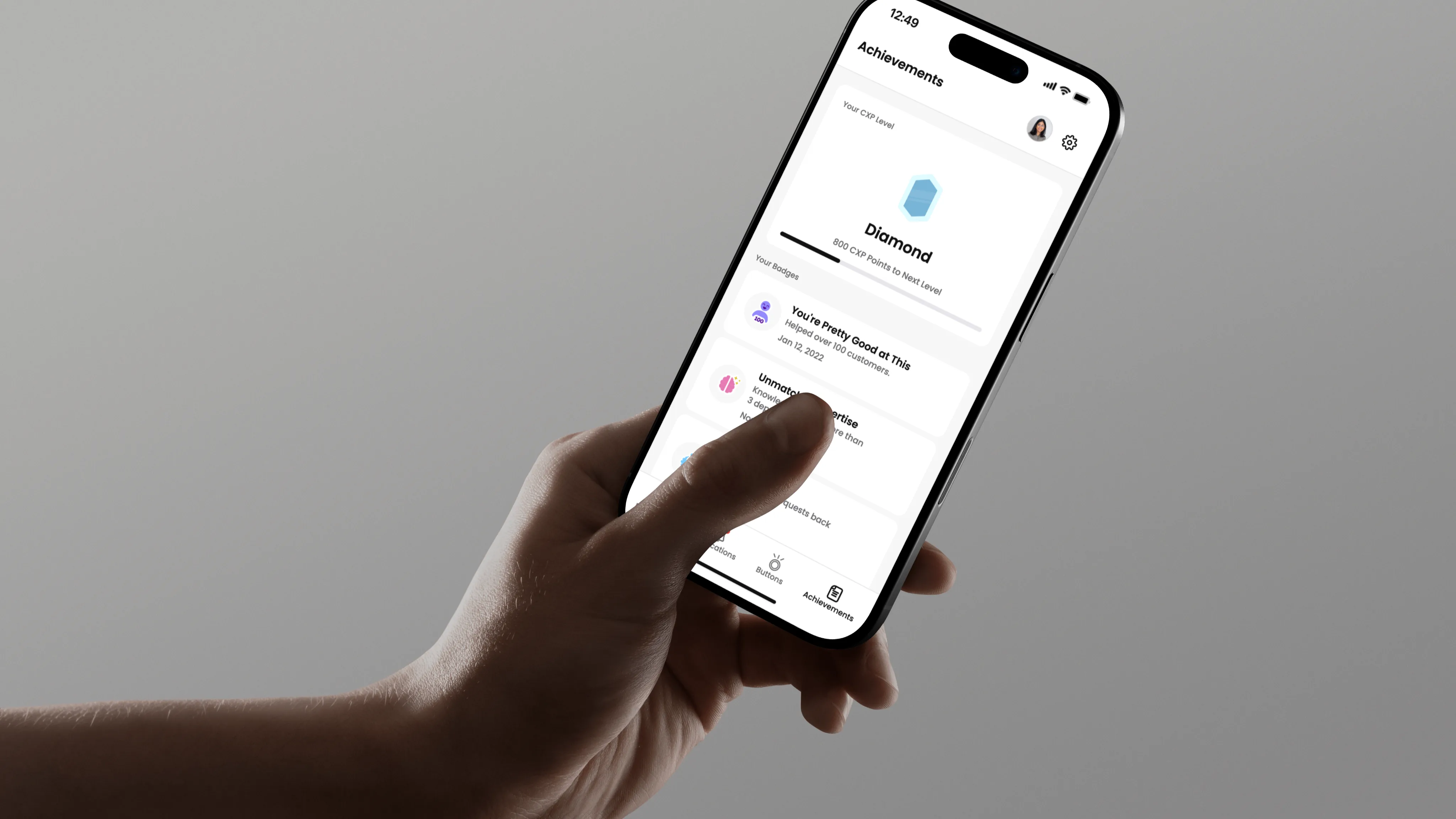 Beacons achievements screen on a phone