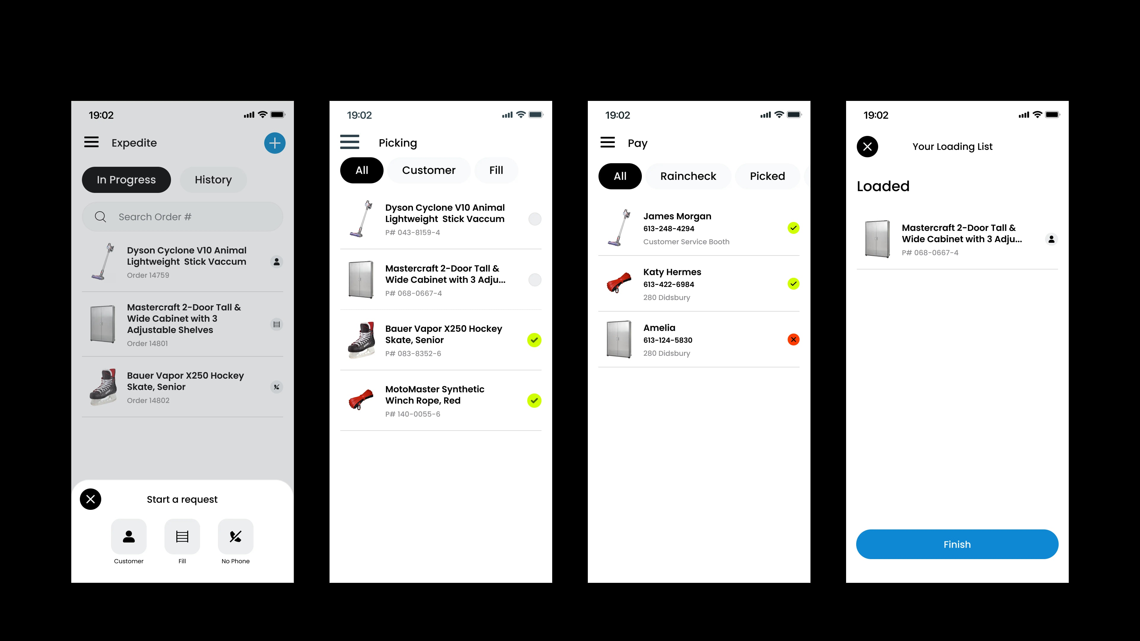Expedite navigation screens showing role-specific access