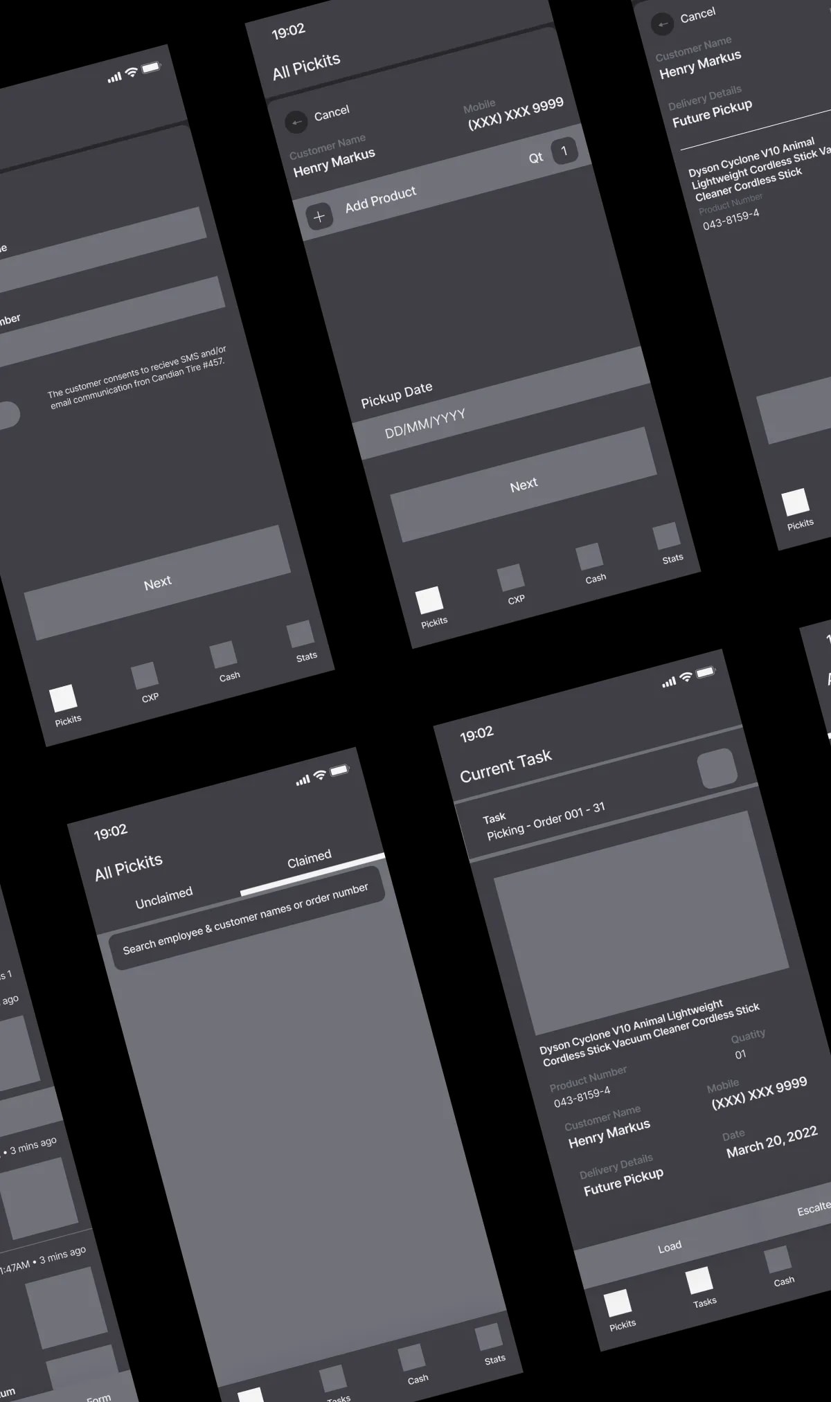 Mid-fidelity Expedite prototype screens